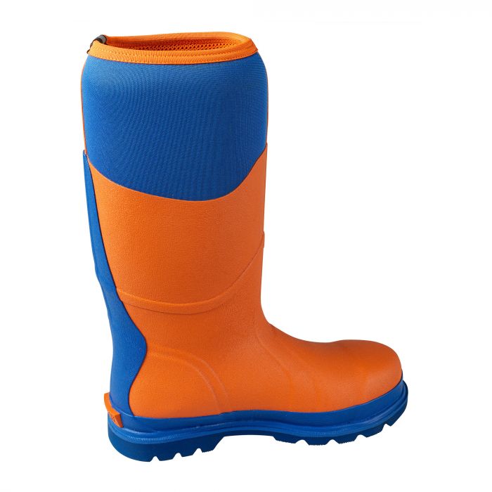 orange wellington boots