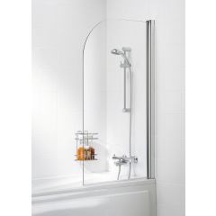 Lakes Coastline & Classic Curved Bath Screen with Towel Rail Silver 800x1400mm - SS11S